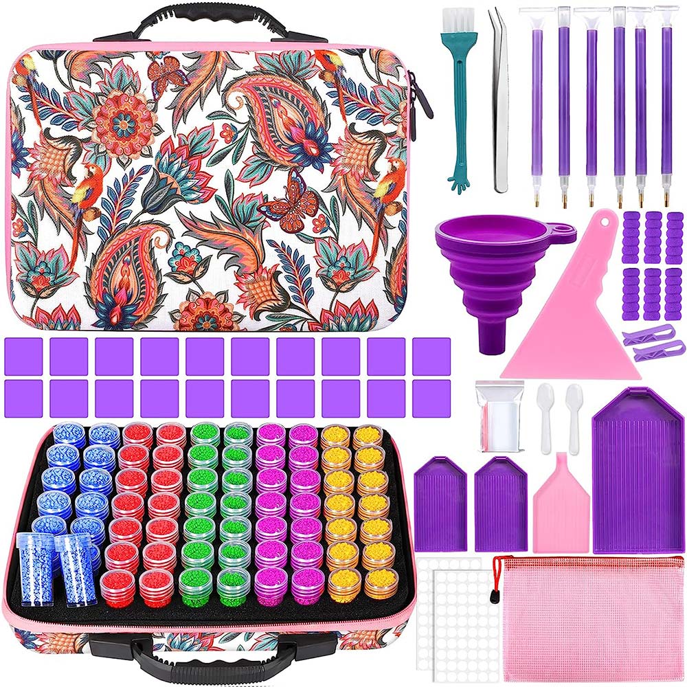 Diamond Painting Case Flowers with 70 Jars + Accessories