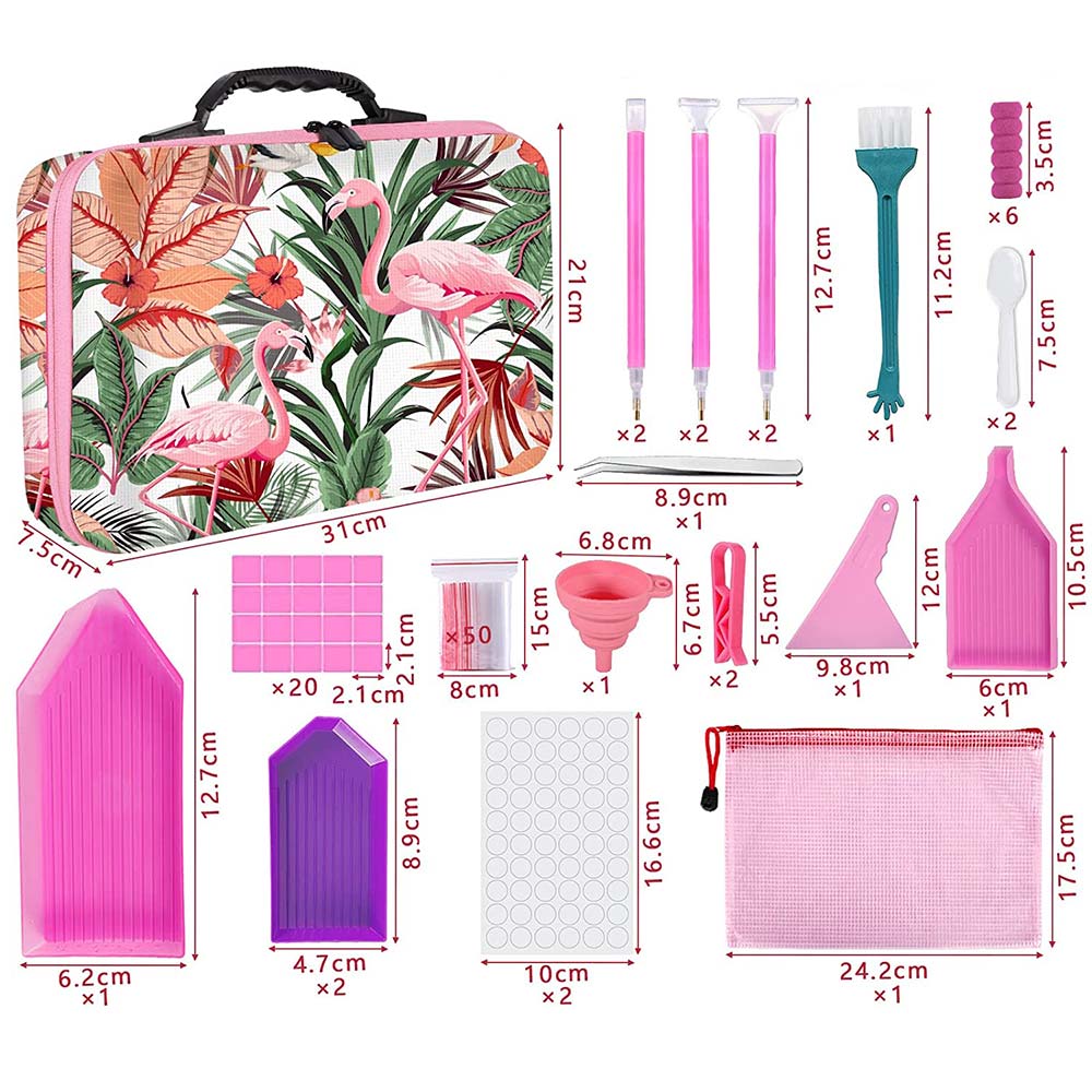 Diamond Painting Case Flamingo with 70 Jars + Accessories