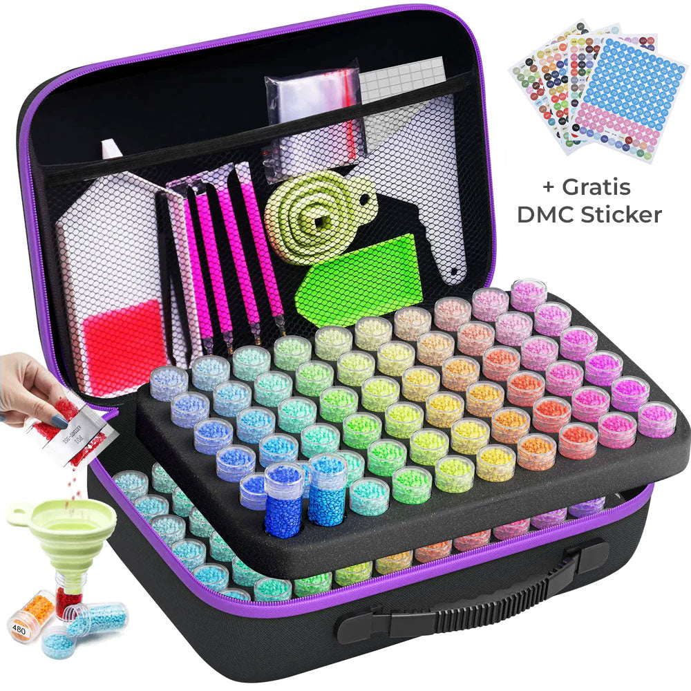 Diamond Painting Case Purple with 120 Jars + Accessories