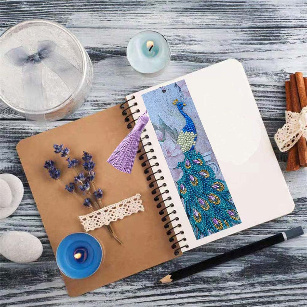 Diamond Painting Bookmark with Peacock