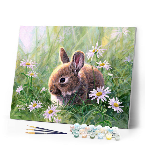 Paint by numbers Rabbit and Oxeye daisy Figured'Art new arrivals, intermediate, animals, rabbits
