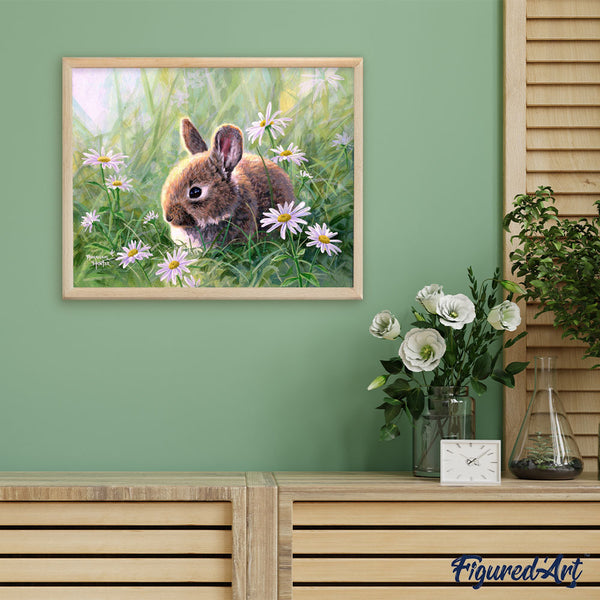 Paint by numbers Rabbit and Oxeye daisy Figured'Art new arrivals, intermediate, animals, rabbits