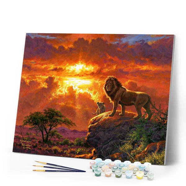 Paint by numbers Lion at Sunset Figured'Art new arrivals, intermediate, landscapes, animals, lions