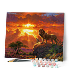 Load image into Gallery viewer, Paint by numbers Lion at Sunset Figured'Art new arrivals, intermediate, landscapes, animals, lions