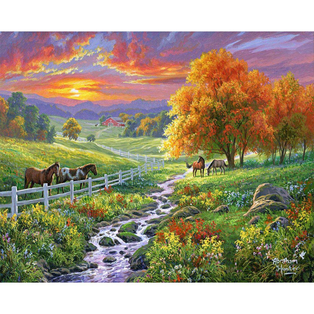 Paint by numbers Sunny Meadow Figured'Art new arrivals, advanced, landscapes, animals, horses