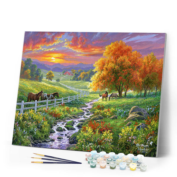 Paint by numbers Sunny Meadow Figured'Art new arrivals, advanced, landscapes, animals, horses