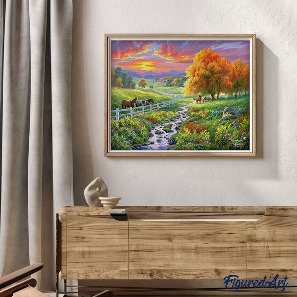 Paint by numbers Sunny Meadow Figured'Art new arrivals, advanced, landscapes, animals, horses