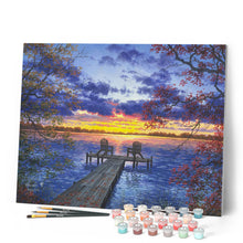 Load image into Gallery viewer, Paint by numbers Pontoon at Sunset Figured'Art new arrivals, advanced, landscapes