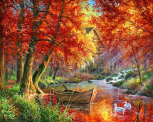 Load image into Gallery viewer, Paint by numbers Autumn River and Boat Figured'Art new arrivals, advanced, landscapes, forest
