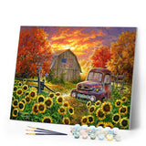 Paint by numbers Sunflowers in front of the barn Figured'Art new arrivals, advanced, landscapes, flowers