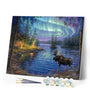 Paint by numbers Moose and aurora borealis Figured'Art new arrivals, advanced, landscapes, animals, deer