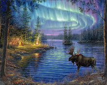 Load image into Gallery viewer, Paint by numbers Moose and aurora borealis Figured'Art new arrivals, advanced, landscapes, animals, deer