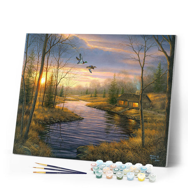 Paint by numbers Country house at dusk Figured'Art new arrivals, advanced, landscapes