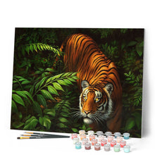 Load image into Gallery viewer, Paint by numbers Tiger In Ferns Figured'Art new arrivals, intermediate, animals, tigers
