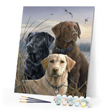 Paint by numbers Labrador Trio Figured'Art new arrivals, intermediate, animals, dogs
