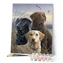 Load image into Gallery viewer, Paint by numbers Labrador Trio Figured'Art new arrivals, intermediate, animals, dogs