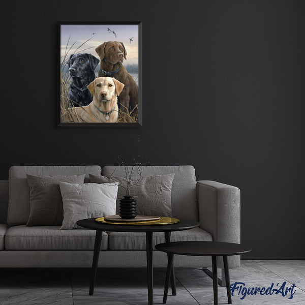 Paint by numbers Labrador Trio Figured'Art new arrivals, intermediate, animals, dogs