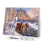 Paint by numbers | Horses during winter near the river | animals horses intermediate new arrivals landscapes | Figured'Art