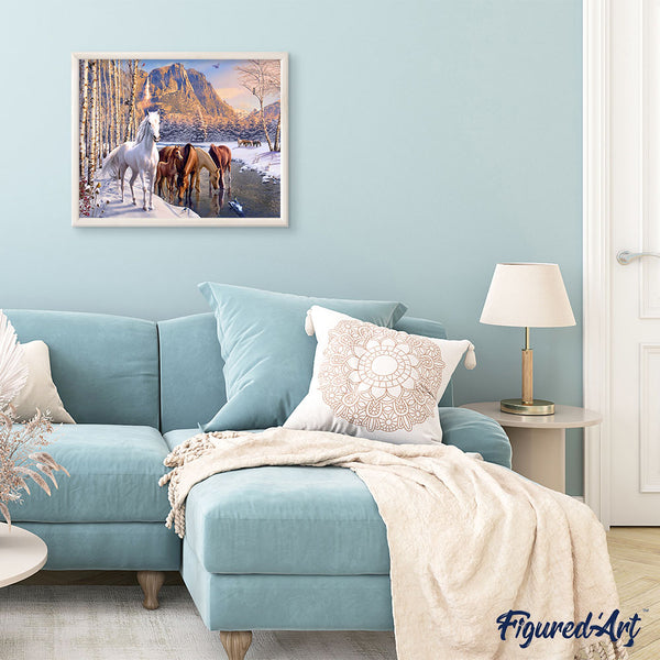 Paint by numbers | Horses during winter near the river | animals horses intermediate new arrivals landscapes | Figured'Art