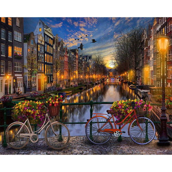 Paint by numbers | View of Amsterdam canal | advanced new arrivals landscapes cities | Figured'Art