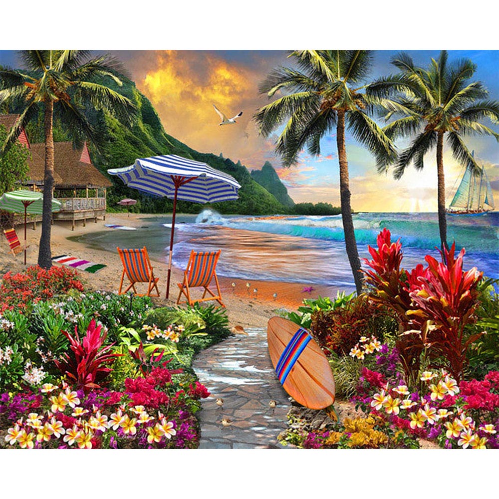 Paint by numbers | Under coconut palm trees | intermediate new arrivals landscapes | Figured'Art