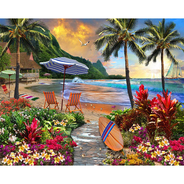 Paint by numbers | Under coconut palm trees | intermediate new arrivals landscapes | Figured'Art