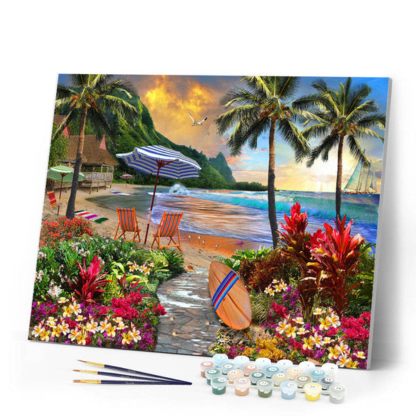 Paint by numbers | Under coconut palm trees | intermediate new arrivals landscapes | Figured'Art