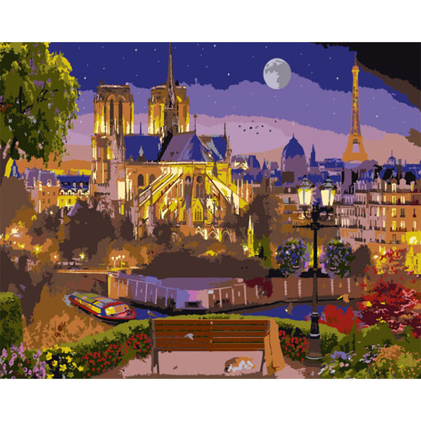 Paint by numbers | Notre-Dame and Eiffel Tower at night | advanced new arrivals landscapes cities | Figured'Art