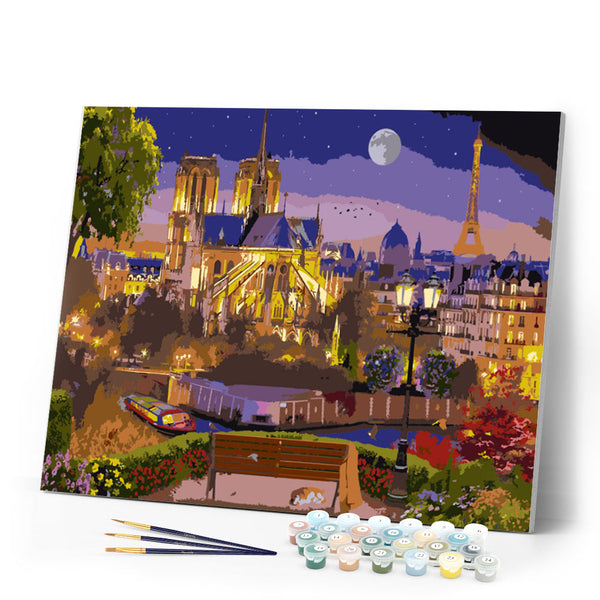 Paint by numbers | Notre-Dame and Eiffel Tower at night | advanced new arrivals landscapes cities | Figured'Art