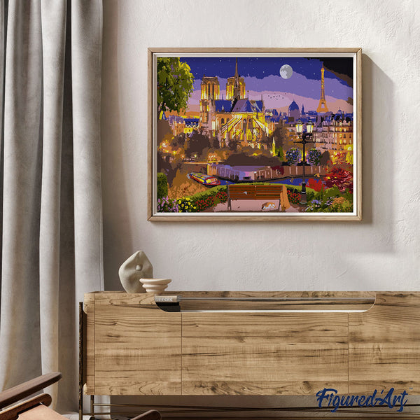 Paint by numbers | Notre-Dame and Eiffel Tower at night | advanced new arrivals landscapes cities | Figured'Art