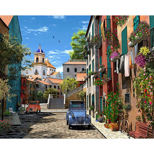 Paint by numbers | Alley and vintage car | intermediate new arrivals landscapes cities | Figured'Art