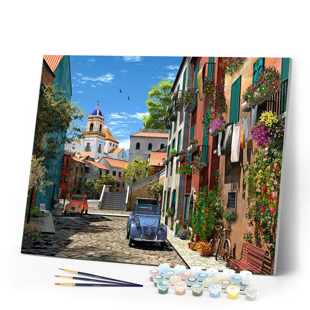 Paint by numbers | Alley and vintage car | intermediate new arrivals landscapes cities | Figured'Art
