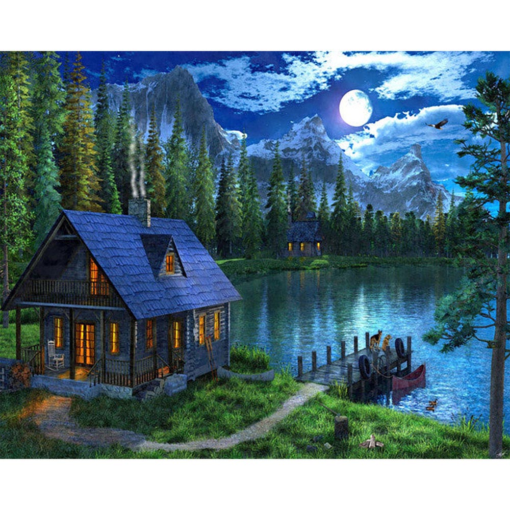 Paint by numbers | Nocturnal lake | forest intermediate new arrivals landscapes | Figured'Art