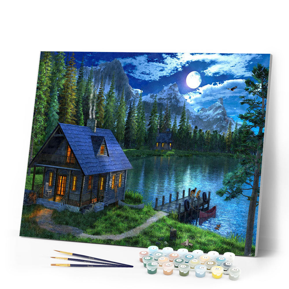 Paint by numbers | Nocturnal lake | forest intermediate new arrivals landscapes | Figured'Art