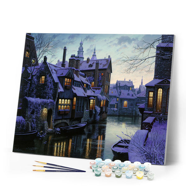 Paint by numbers | water canals at dusk | intermediate new arrivals landscapes cities | Figured'Art
