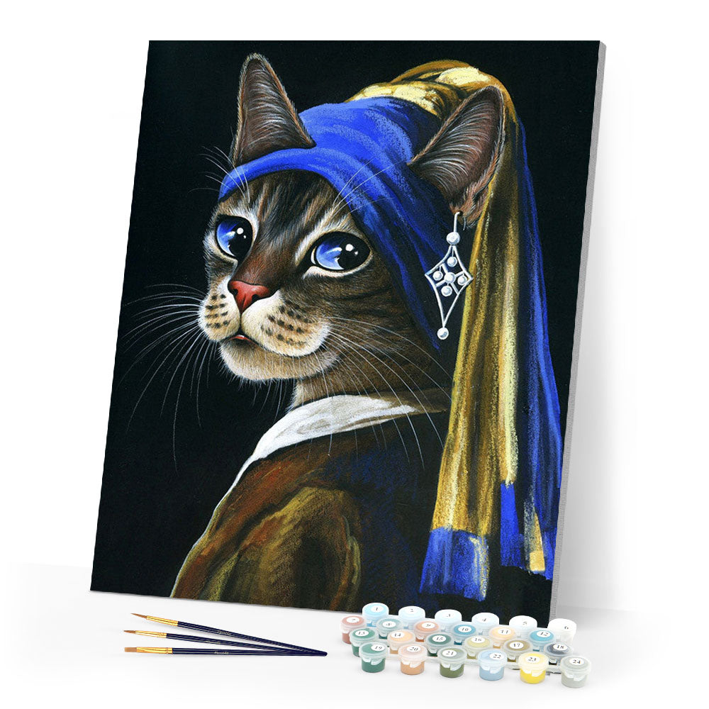 Paint by numbers | Young kitten with a pearl | animals cats intermediate new arrivals reproduction | Figured'Art