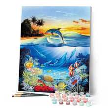 Load image into Gallery viewer, Paint by numbers | Dolphins in the lagoon | animals dolphins intermediate new arrivals landscapes fish | Figured'Art