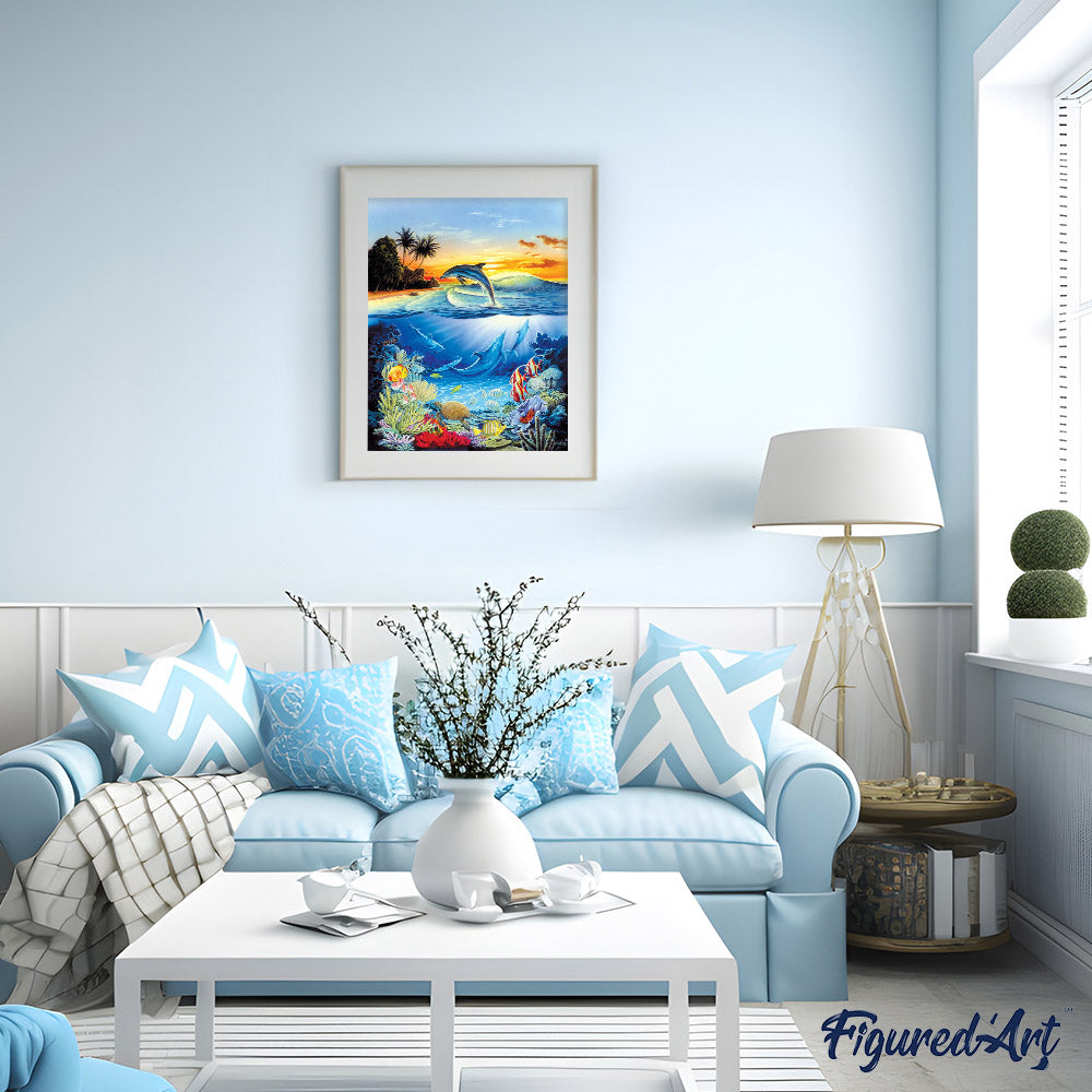 Paint by numbers | Dolphins in the lagoon | animals dolphins intermediate new arrivals landscapes fish | Figured'Art