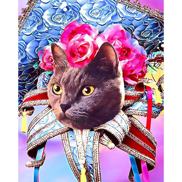 Paint by numbers | Mardigras Cat | animals cats flowers intermediate new arrivals | Figured'Art