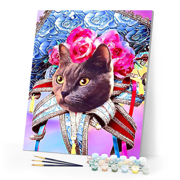 Paint by numbers | Mardigras Cat | animals cats flowers intermediate new arrivals | Figured'Art