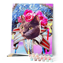 Load image into Gallery viewer, Paint by numbers | Mardigras Cat | animals cats flowers intermediate new arrivals | Figured'Art