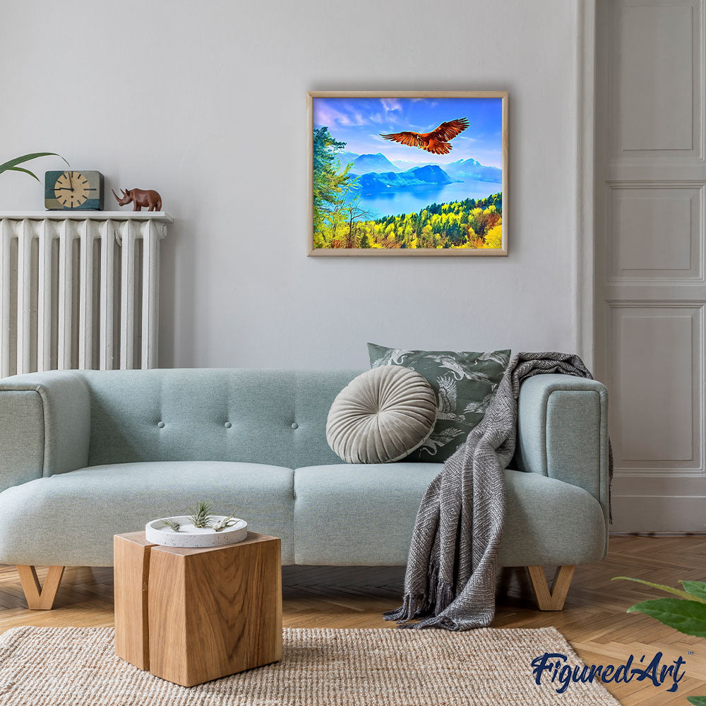 Paint by numbers | Eagle and landscape in Switzerland | eagles animals intermediate new arrivals birds landscapes | Figured'Art