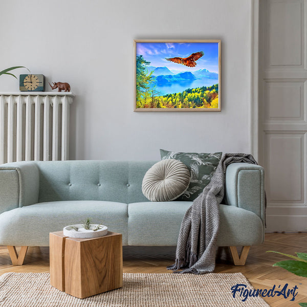 Paint by numbers | Eagle and landscape in Switzerland | eagles animals intermediate new arrivals birds landscapes | Figured'Art