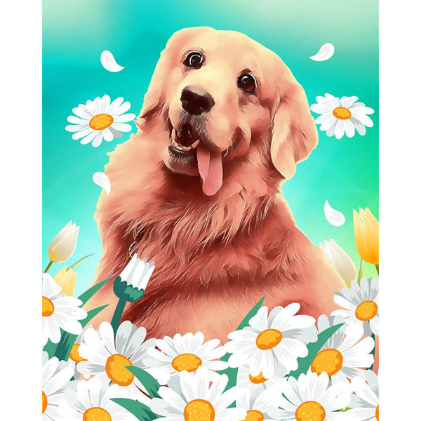 Paint by numbers | Golden retriever and daisies | animals dogs easy flowers new arrivals | Figured'Art