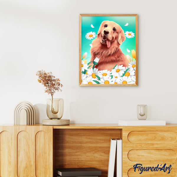 Paint by numbers | Golden retriever and daisies | animals dogs easy flowers new arrivals | Figured'Art