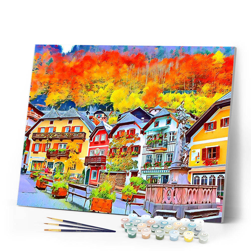 Paint by numbers | Colorful Swiss village | advanced new arrivals landscapes cities | Figured'Art