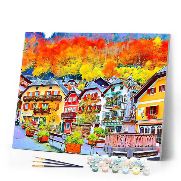 Paint by numbers | Colorful Swiss village | advanced new arrivals landscapes cities | Figured'Art