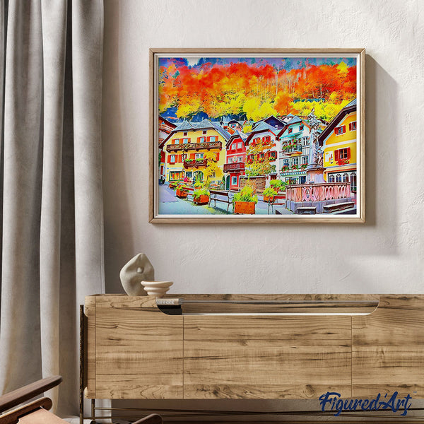 Paint by numbers | Colorful Swiss village | advanced new arrivals landscapes cities | Figured'Art