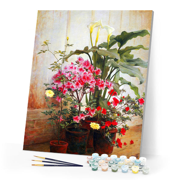 Paint by numbers | Side of a Greenhouse - George Cochran Lambdin | flowers intermediate new arrivals reproduction | Figured'Art