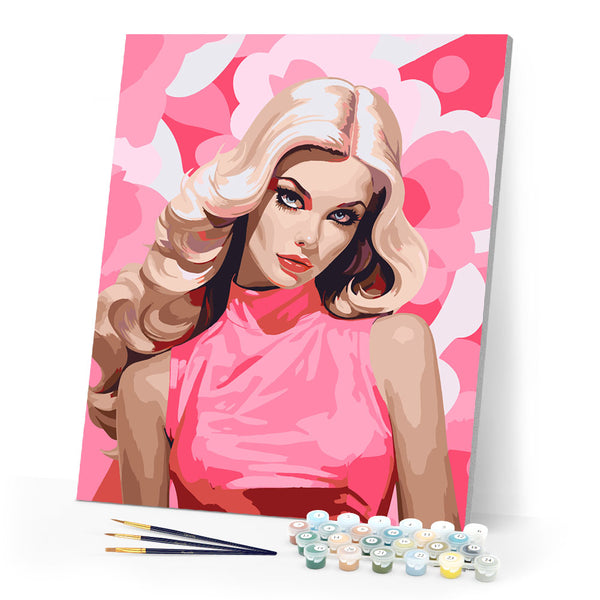 Paint by numbers kit Blonde Diva in Pink Figured'Art
